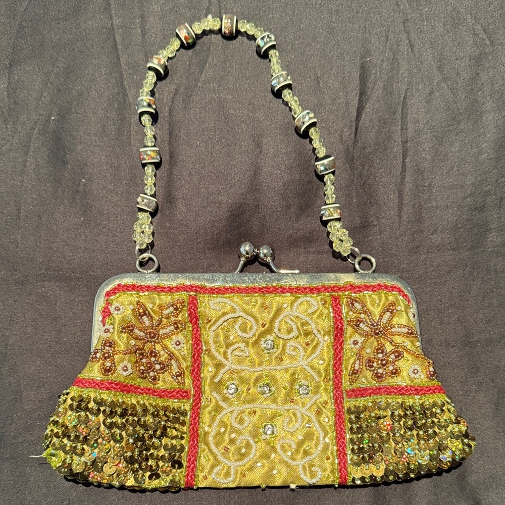 Vintage Embellished Gold Evening Clutch nom smoking home